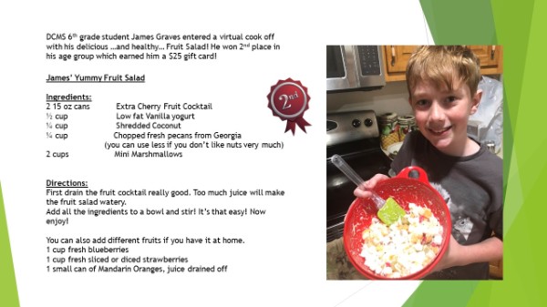 4-H member places 2nd in his age group with his recipe.